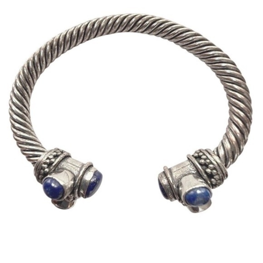 Silver Tone Blue Lapis Stone Bajalia Twisted Cuff Bracelet Statement Jewelry - Picture 4 of 10